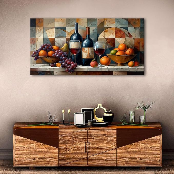 Abstract Kitchen Wall Art Geometric Dining Room Wall Decor Red Wine Glass - Image 4