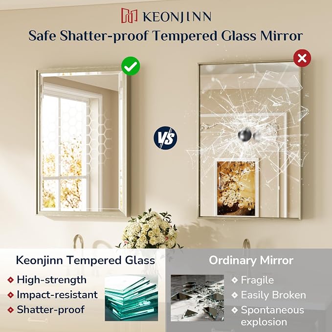 Keonjinn 42" x 36" Brushed Nickel Bathroom Vanity Mirror, Large Silver Bathroom - Image 6
