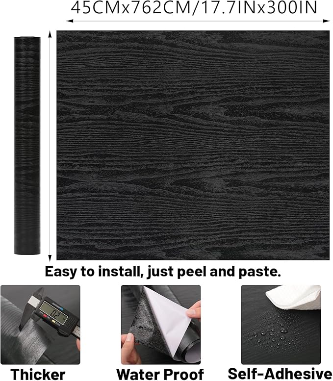 Peel and Stick Wallpaper Black Wood Wall Paper - Image 2