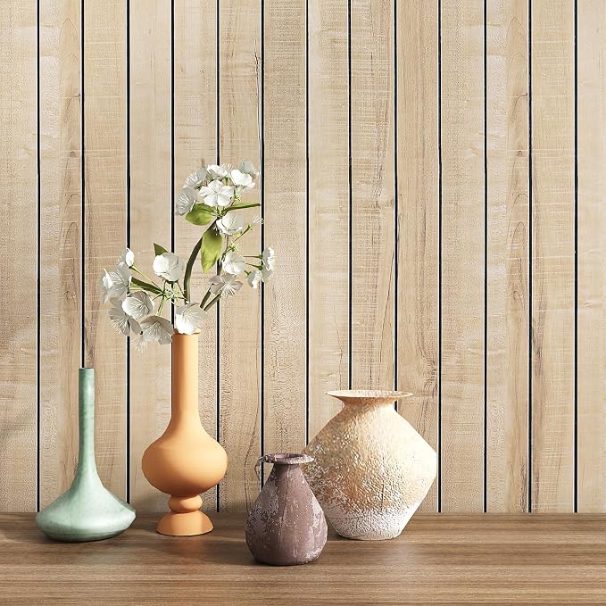 VEELIKE Sand Birch Wood Wall Panels Peel and Stick Distressed Wood Grain Slat - Image 4