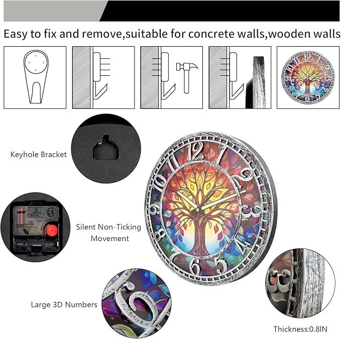 WANGIRO Tree of Life Wall Clock 12inch Silent Movement Clock Precise - Image 4