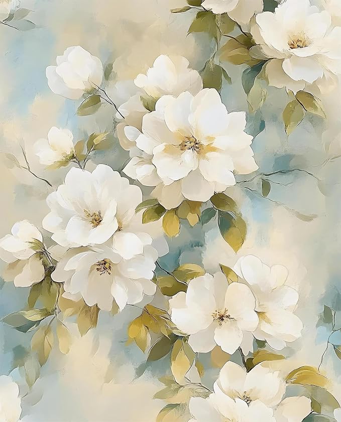 Floral Wallpaper Peel and Stick Vintage Beige Flowers Contact Paper Vinyl by Laatse