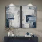 Large Framed Blue Gray Abstract Wall Art Set of 2, Modern Canvas Artwork - Image 8