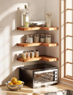 BATODA Acacia Wood Corner Floating Shelves 17" x 12"– Corner Shelf Wall Mounted - Image 6