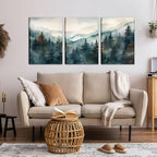AKWISH Framed Green Forest Canvas Wall Art Set of 3, Boho Misty Watercolor Pine - Image 6