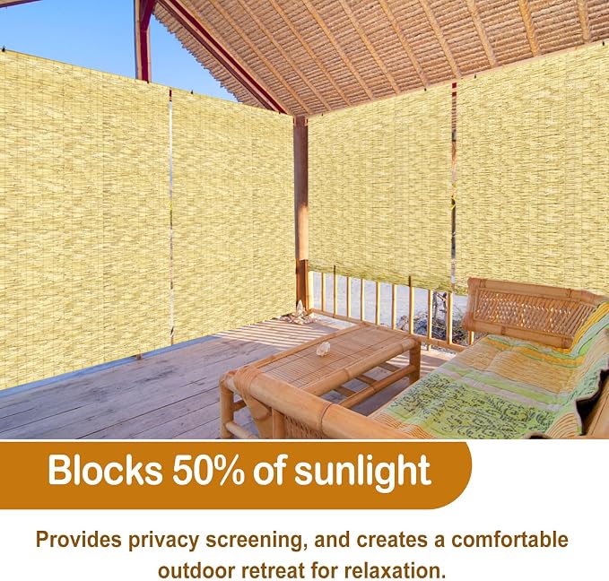DoubleFill 2 Pcs Bamboo Shades Outdoor Reed Roll up Blinds 60" W x 72" H - Image 6