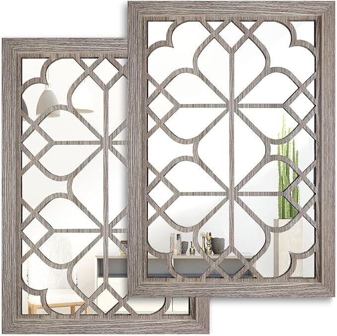 Wocred Set of 2 Rectangular Wall Mirror, Gorgeous Rustic Farmhouse Accent Mirror by Wocred