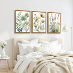 SYWENNOI Wood Framed Green Botanical Canvas Wall Art, Boho Floral Watercolor - Image 4