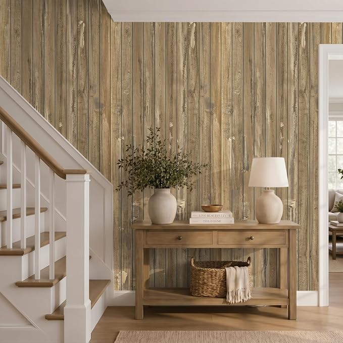 VEELIKE Weathered Wood Slat Wall Panels Peel and Stick Reclaimed Wood Grain - Image 3