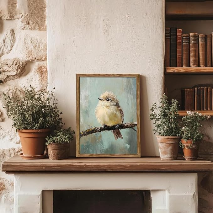 Vintage Framed Bird Wall Art, Rustic Sparrow on Branch Canvas Wall Decor - Image 2