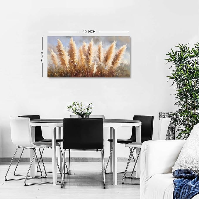 Vintage Boho Reed Canvas Wall Art Abstract Nature Plant Wall Decor Minimalist - Image 2