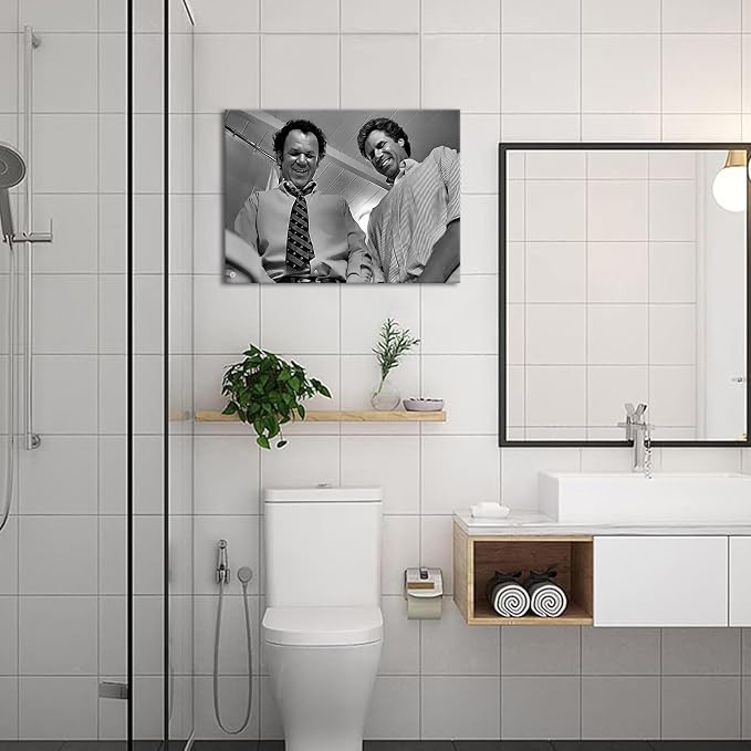 Framed Funny Movie Bathroom Canvas Wall Art Set of 2 – Black and White Vintage - Image 6