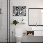 Framed Funny Movie Bathroom Canvas Wall Art Set of 2 – Black and White Vintage - Image 6