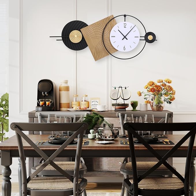 37.7X21Inch Large Modern Wall Clock Geometric Dial-Solid Wood Metal Frame - Image 6