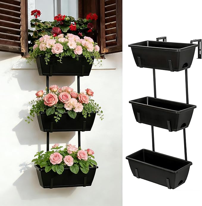 OYEAL Railing Planter Box 3 Tier Vertical Window Boxes Planter Outdoor by OYEAL