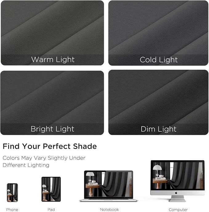 CUCRAF Dark Grey Blackout Curtains 54 inch Length 2 Panels Set, Rod Pocket Room - Image 4