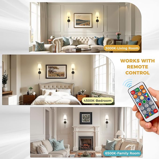 DORESshop Battery Operated Wall Sconce Set of 2, Wireless Wall Light Easy to - Image 7