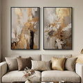 Large Framed Neutral Abstract Wall Art, 2 Piece Modern Canvas Prints Paintings by Cuspin