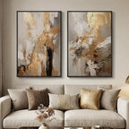 Large Framed Neutral Abstract Wall Art, 2 Piece Modern Canvas Prints Paintings by Cuspin