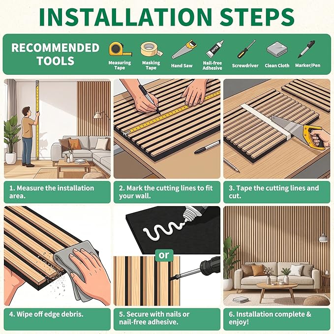 Wood Slat Acoustic Panels, 2 Pack 48" x 24" Wood Wall Panels, Soundproof Wood - Image 5