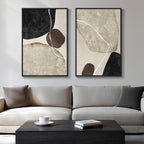Large Framed Neutral Abstract Wall Art Set of 2, Modern Black Beige Brown by Cuspin