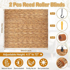 DoubleFill 2 Pcs Bamboo Shades Outdoor Reed Roll Up Blinds 84" W X 72" H - Image 2