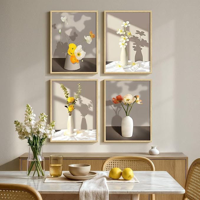 Framed Botanical Floral Wall Art, 4 Piece Yellow Flower Canvas Painting Prints - Image 2