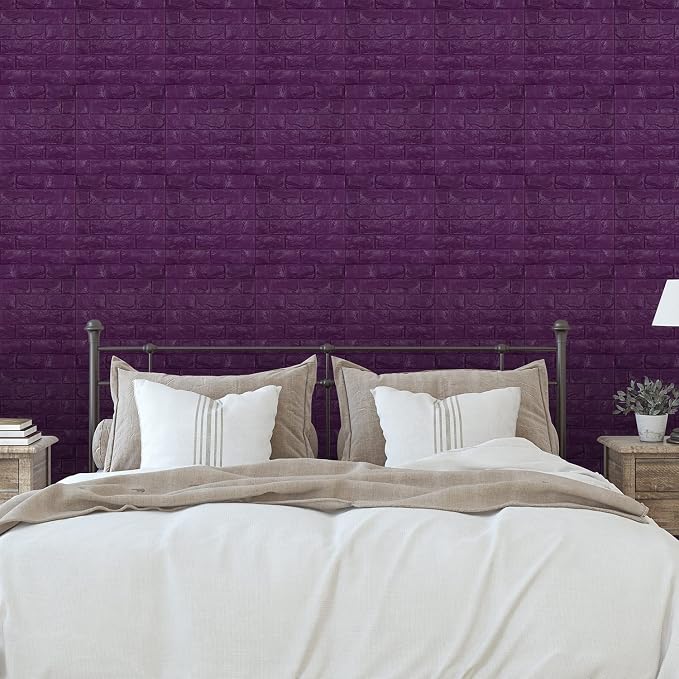 30PCS 3D Wall Panels Peel and Stick Faux Brick Wallpaper Purple Self Adhesive - Image 4