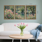 Framed Monet Wall Art Set of 3, Impressionist Botanical Floral Canvas Wall Decor - Image 3