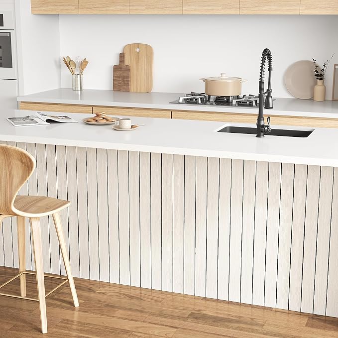 VEELIKE Wide White Oak Wood Slat Wall Panels Peel and Stick 3D Wood Panel - Image 7