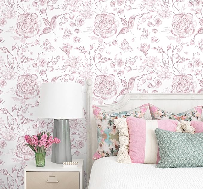 Yasinet Floral Peel and Stick Wallpaper Pink Floral Wallpaper Boho Pink Contact by Yasinet