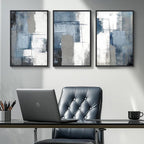 Framed Blue and Grey Abstract Wall Art, 3 Piece Modern Canvas Prints Paintings - Image 4