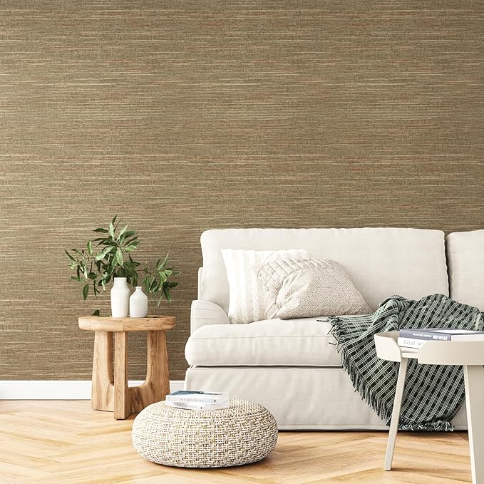 VEELIKE Bronze Brown Grasscloth Peel and Stick Wallpaper Textured Grasscloth - Image 5