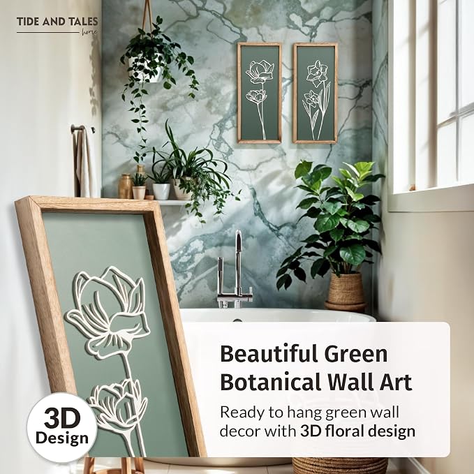3D Floral Green Wall Art Lightweight, Wooden Ready-to-Hang Boho Framed Wall Art - Image 2