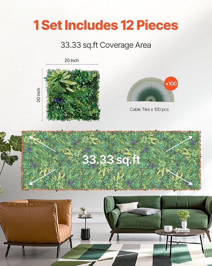 VEVOR Artificial Grass Wall Panels, 3D Combination Greenery Boxwood Panel - Image 6