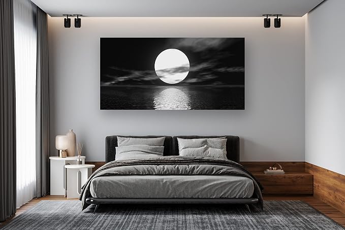 Cao Gen Decor Art S06475 Wall Art Canvas Sea White Full Moon in Night Picture - Image 3