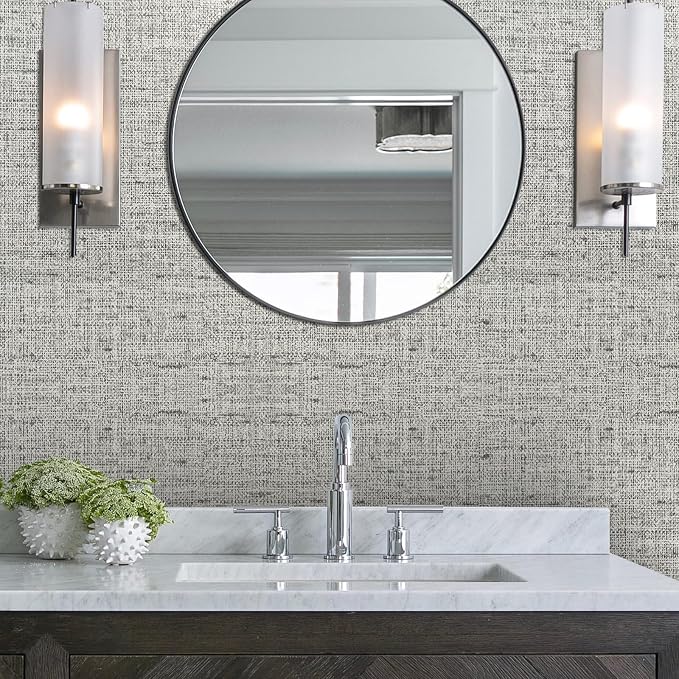 15.75"x787.4" Gray Grasscloth Wallpaper Peel and Stick Removable Textured Wall - Image 6