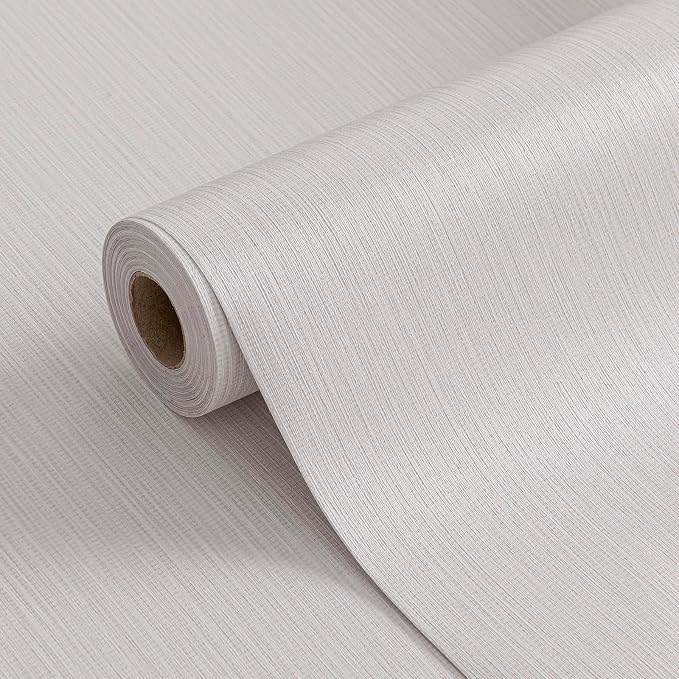FUKU MON White Gray Grasscloth Fabric Wallpaper 23.6" X 393" Thick Classic by MeetyourallDIYneeds