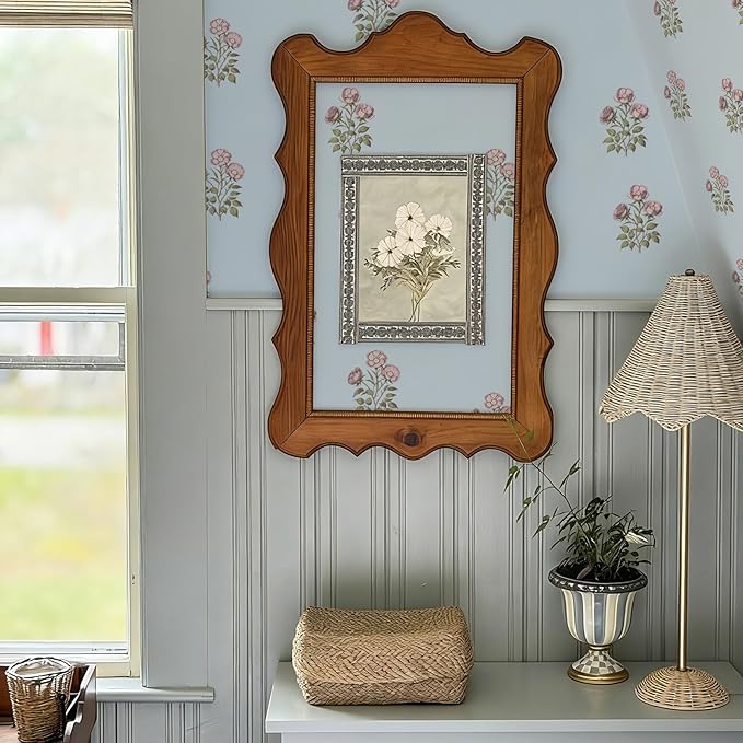 17.3" x 196.8" Vintage Blue Floral Wallpaper Peel and Stick Boho Wallpaper - Image 4
