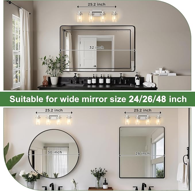 DORESshop 4-Light Vanity Light Fixtures, Chrome Bathroom Light Fixtures Over - Image 2