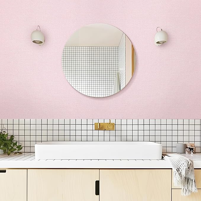Grasscloth Peel and Stick Wallpaper 15.75x196.85inch Modern Pink Removable - Image 5