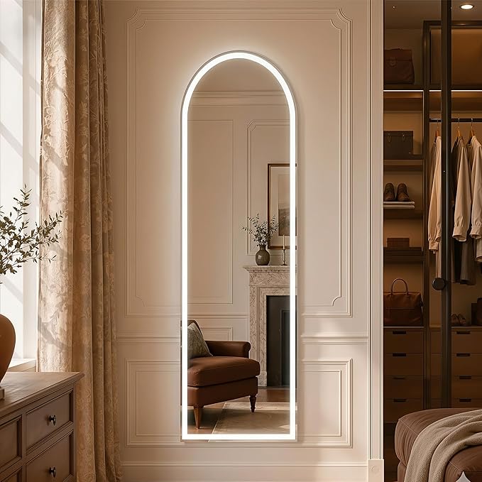 Arched Full Length Mirror with LED Lights, Body Floor Mirrors with Dimming & 3 - Image 6