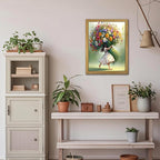 Wood Framed Pink Wildflower Canvas Wall Art, Girl Hugging Flowers Poster Prints - Image 8