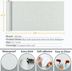 VEELIKE Blue Gold Grasscloth Peel and Stick Wallpaper 15.7''x118'' - Image 8