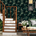 Dark Bamboo Leaves Peel and Stick Wallpaper, Moody Leaf Design Self Adhesive - Image 3