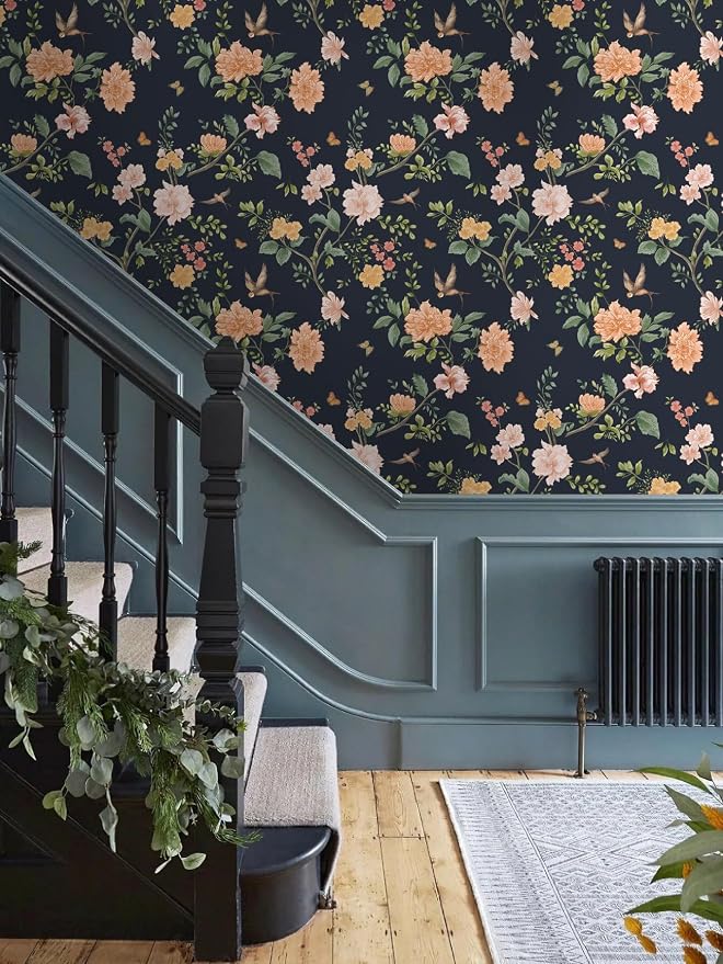 Froluya Dark Blue Floral Peel and Stick Wallpaper Vintage Floral Contact Paper - Image 7