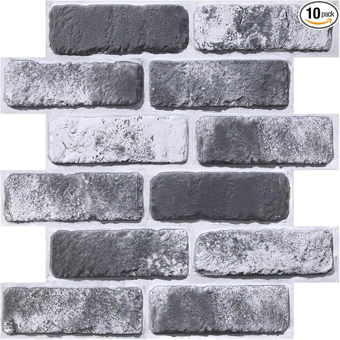 COMSTICKC 3D Gray Brick Wall Panels, Peel and Stick Brick Tiles, Small Size by COMSTICKCDECOR