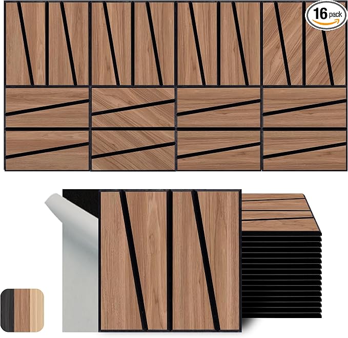 WoveN SounD Artisan Acoustic Wall Panels, 16 Pack 12x12 Inch, PVC Wood Grain by WovenSound