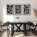Large Framed Black and White Boho Floral Wall Art, 3 Piece Vintage Botanical - Image 4