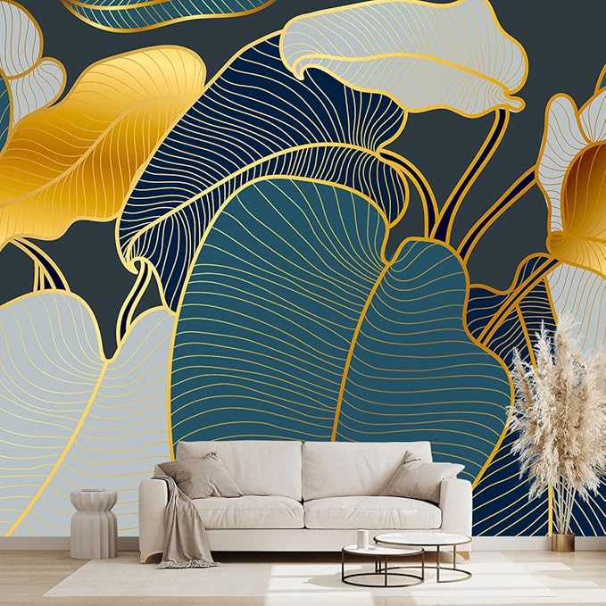 Golden Botanical Leaf wallpeper Living Room Bedroom wall Mural by WXHFM